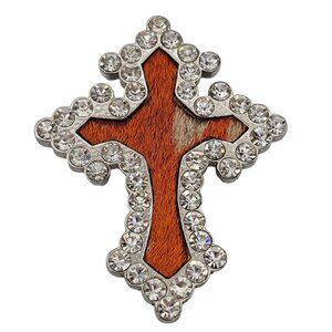 Cross Pendant Rhinestone Western‎ Orange Leather Silver Tone 2.75" Faith Cowgirl